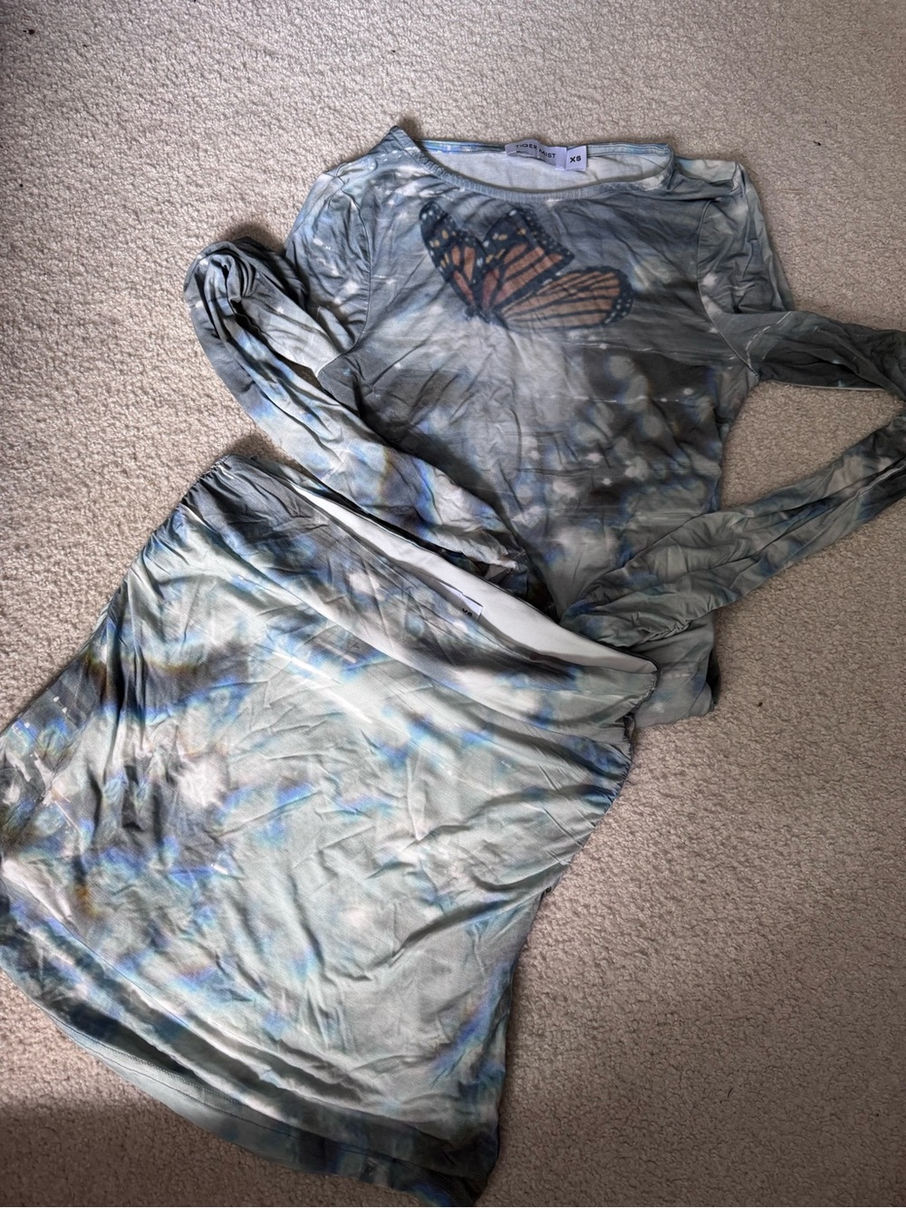 Tiger Mist Long Sleeve Butterfly Set Top & Skirt